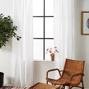 Anthropologie Stitched Linen White w/ Grey Stitch